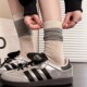夏天薄款 走秀简约堆堆袜 无骨镂空复古袜子女纯棉条纹中筒袜法式