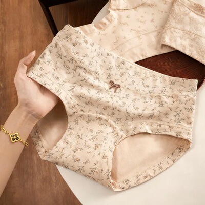 纯棉抑菌裆女士内裤A类婴儿棉透气加长档包臀碎花女生小平角裤