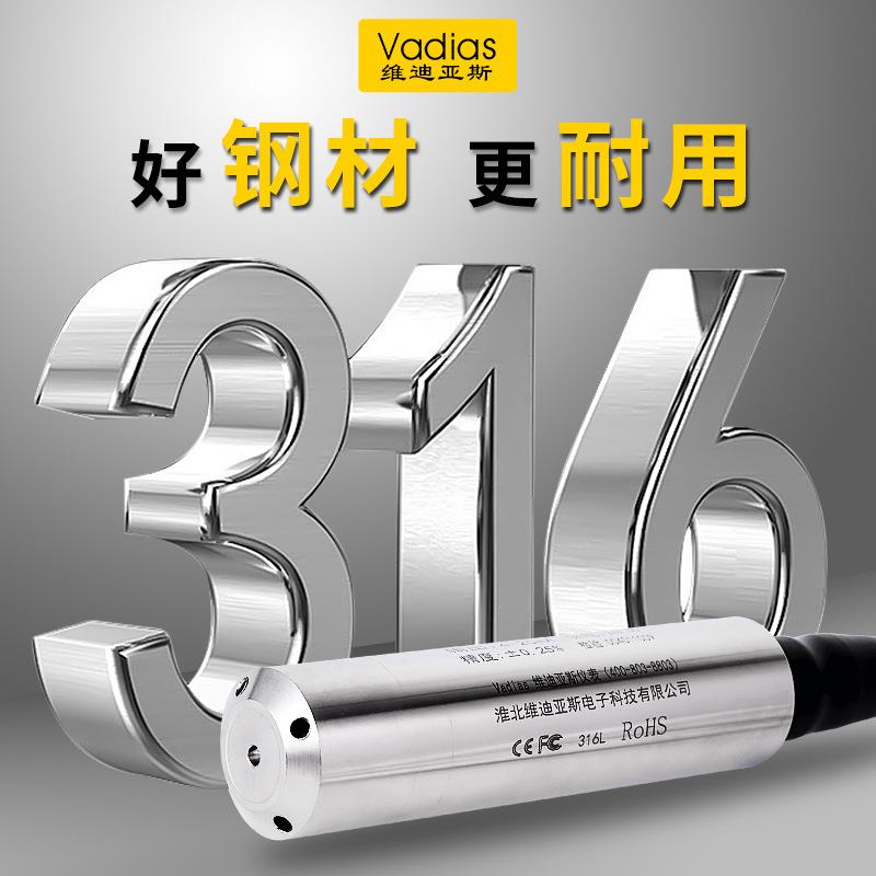耐酸碱水鱼塘四投氟防316不锈QDY30A-V钢入式液海位传腐感器变送