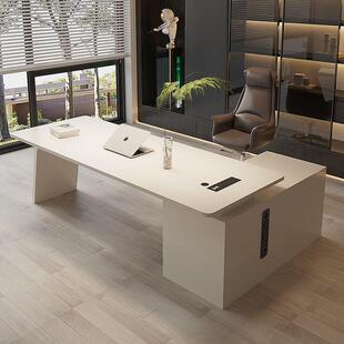 轻奢意式极简实木书房书桌家用客厅转角大板桌老板办公电脑桌