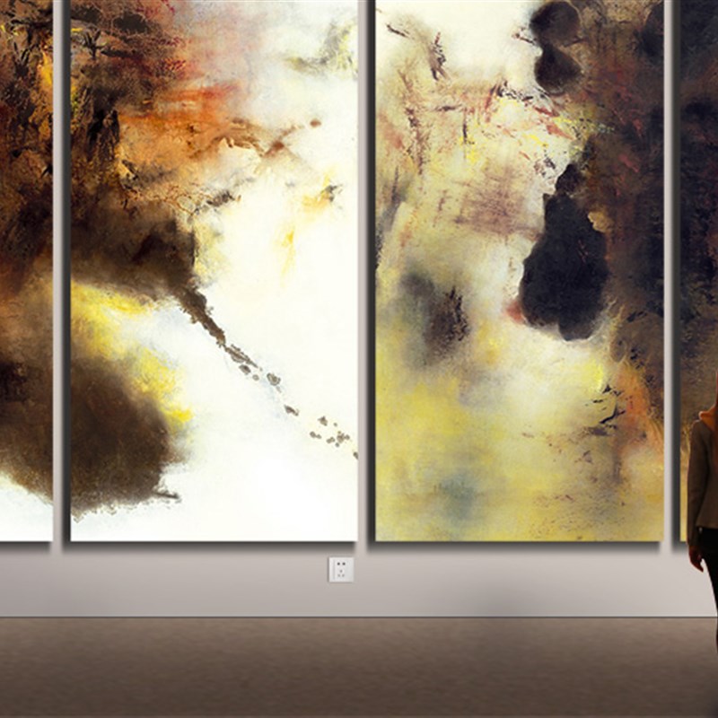 四条屏抽象艺术现代油画家居办公室公司超大尺寸巨幅装饰画赵无极