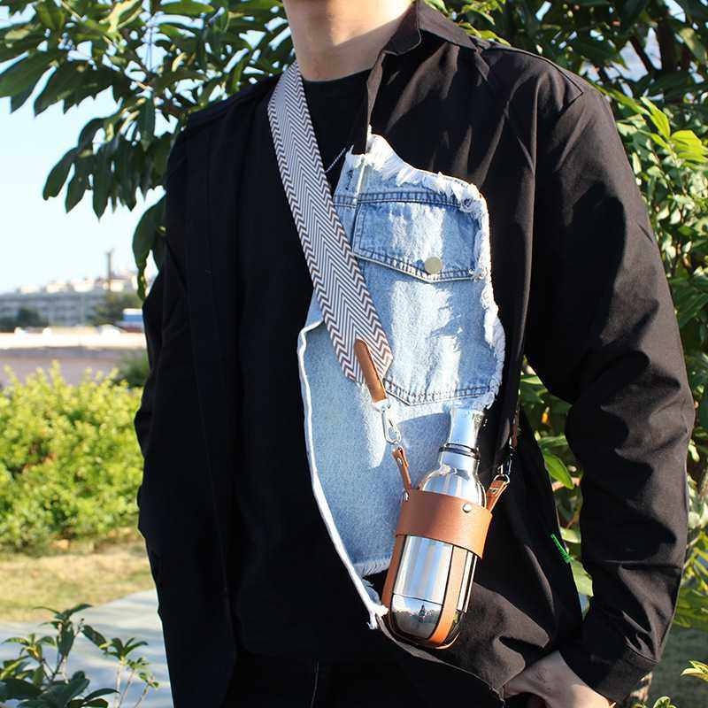 适用于易烊千玺不锈钢水壶斜跨皮革杯套网红不锈钢水杯肩带杯套,餐饮具,杯套,淘宝优惠券,粉丝福利购,淘宝优惠卷