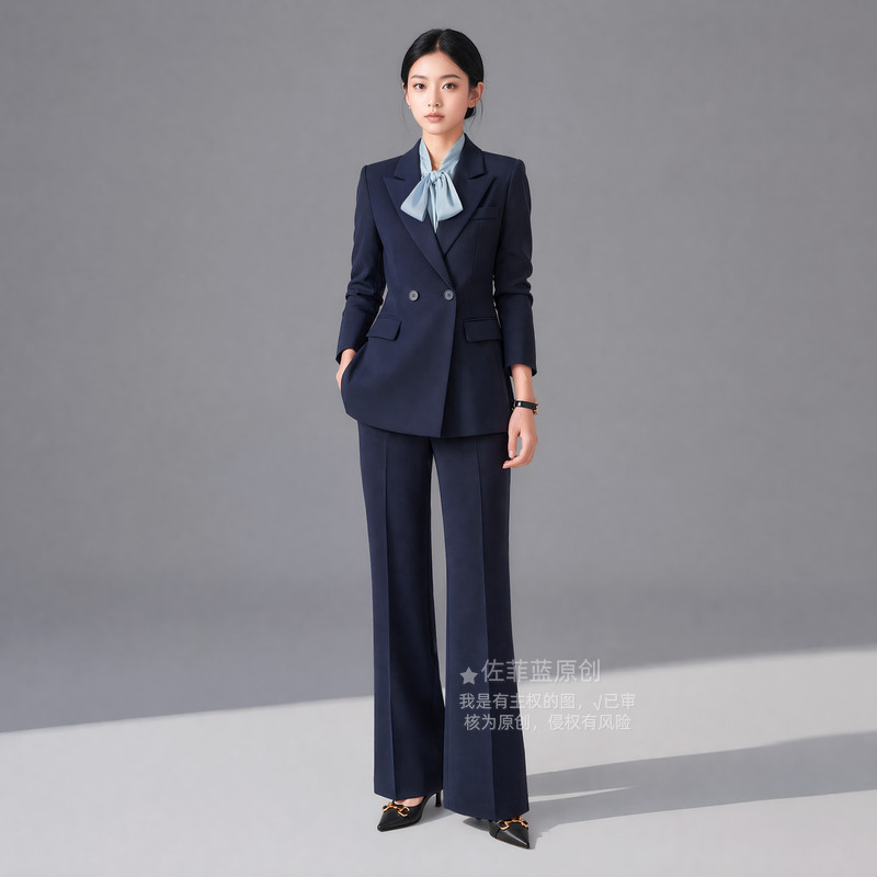 西装套装女气质英伦风商务正装销售酒店前台面试工作服制服藏青色
