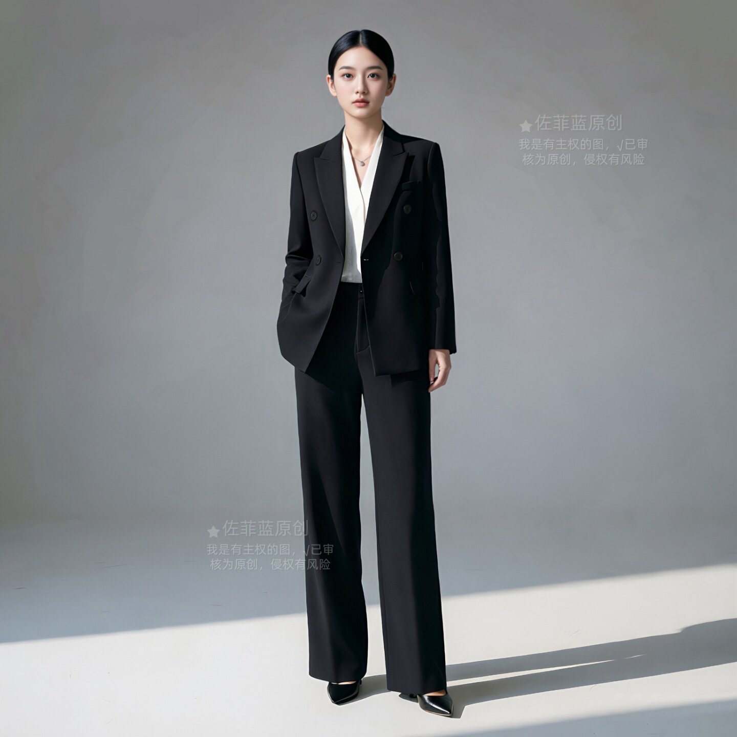 黑色西装套装女2026秋冬职业通勤阔腿裤两件套又a又飒工作服外套
