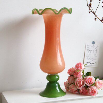 中古风手工琉璃花干花餐桌家居简约级感法式复古桌面摆件花器