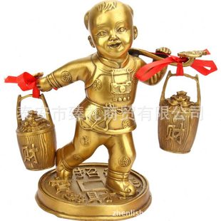 铜挑财童子摆件
