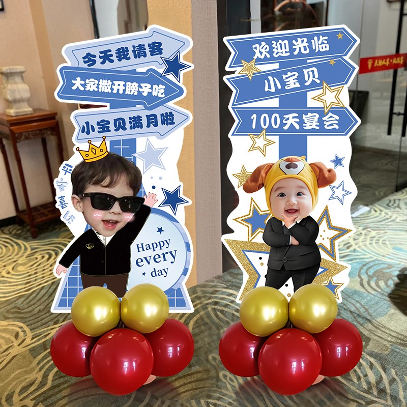 儿童周岁迎宾牌生日男女孩头像满月布置场景百日宴装饰kt板立牌