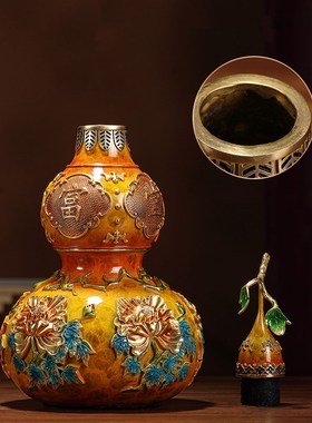 油师傅黄铜工艺品葫芦摆件中式家居客厅酒柜玄关装饰新居乔迁礼品