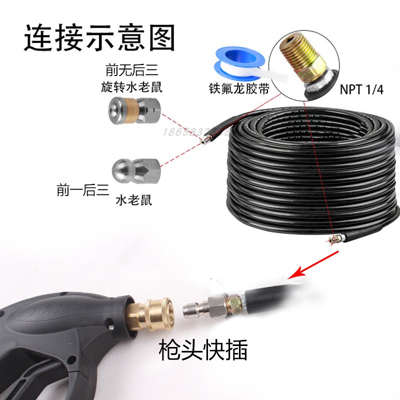 管道清洗去污疏通管通用水地老鼠头适用家用洗车机M22*15/14软管