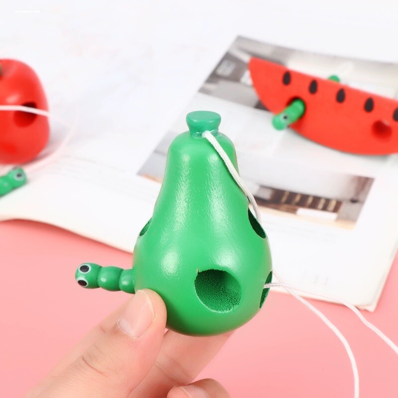 幼儿童串珠1-2岁益智早教手工虫吃苹果穿线玩具宝宝精细动作训练