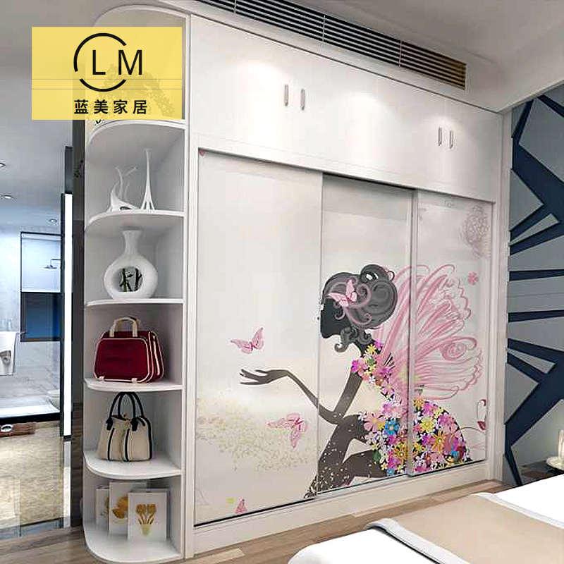 衣柜推拉门定做新款钢化玻璃艺术实木贴膜百叶滑移门壁橱现代简约