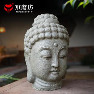 家居佛头佛首禅意复古摆件客厅玄关佛像庭院仿真石像装 新中式 饰品