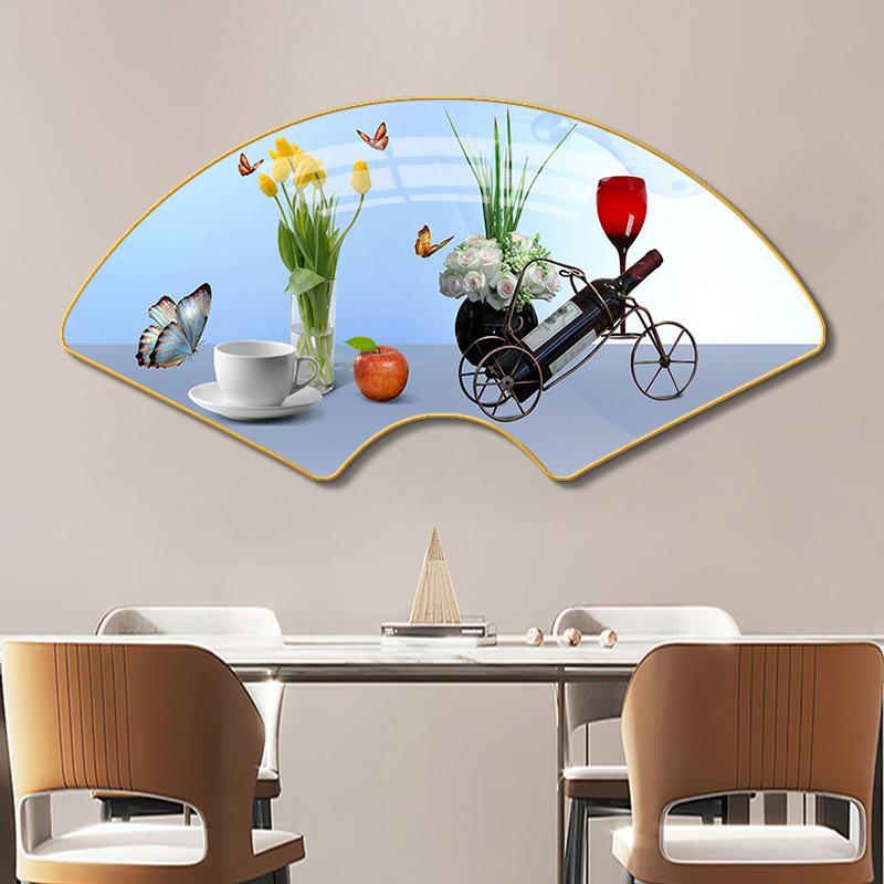 现代轻奢餐厅装饰画扇形帆船酒杯挂画简约饭厅壁画餐桌面背景墙画