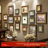 覆古豪华实木相框背景墙照片墙无冲孔新中国风客厅相框墙挂装 饰组