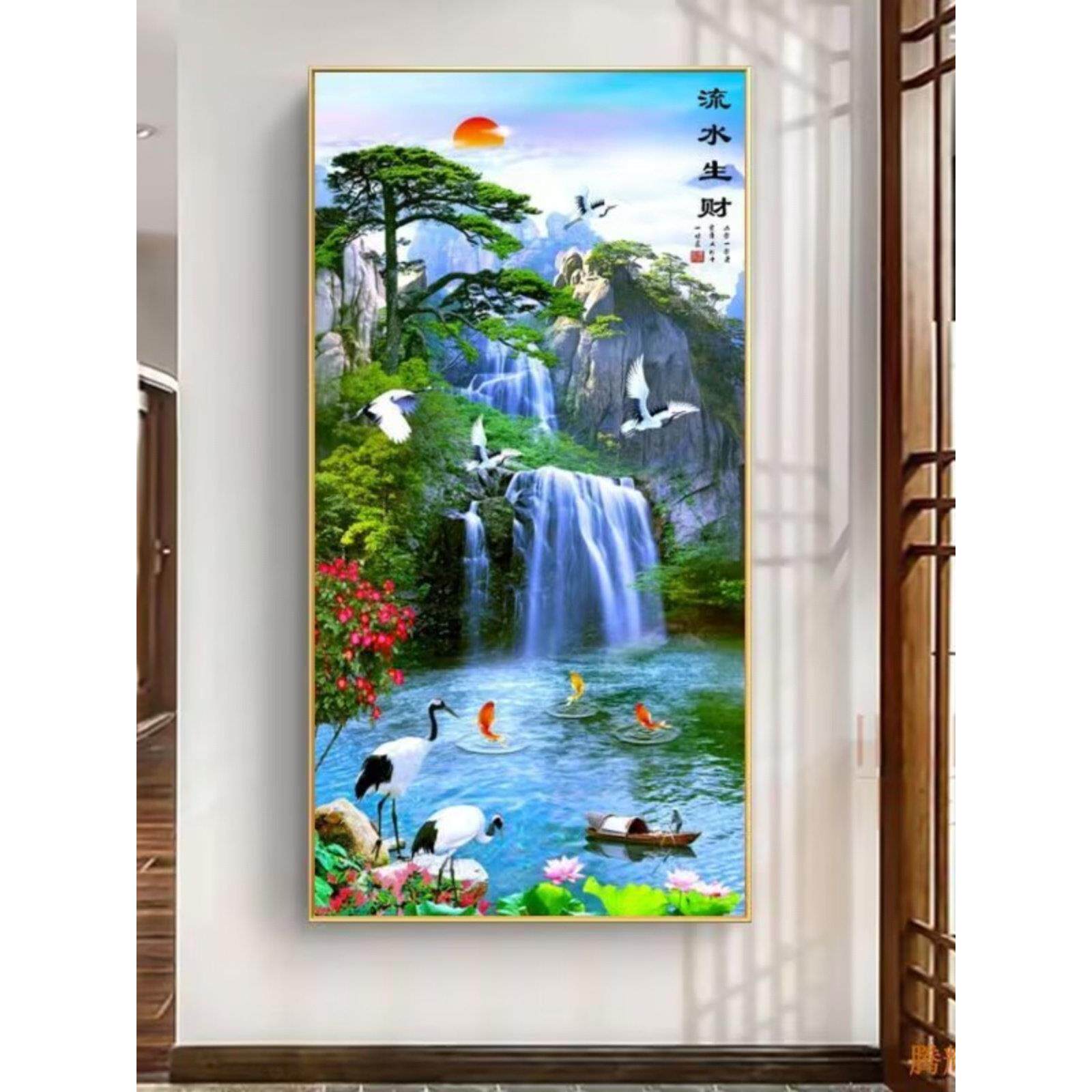 走廊过道装饰画入户玄关山水风景流水生财新中式壁挂画镇宅风水画