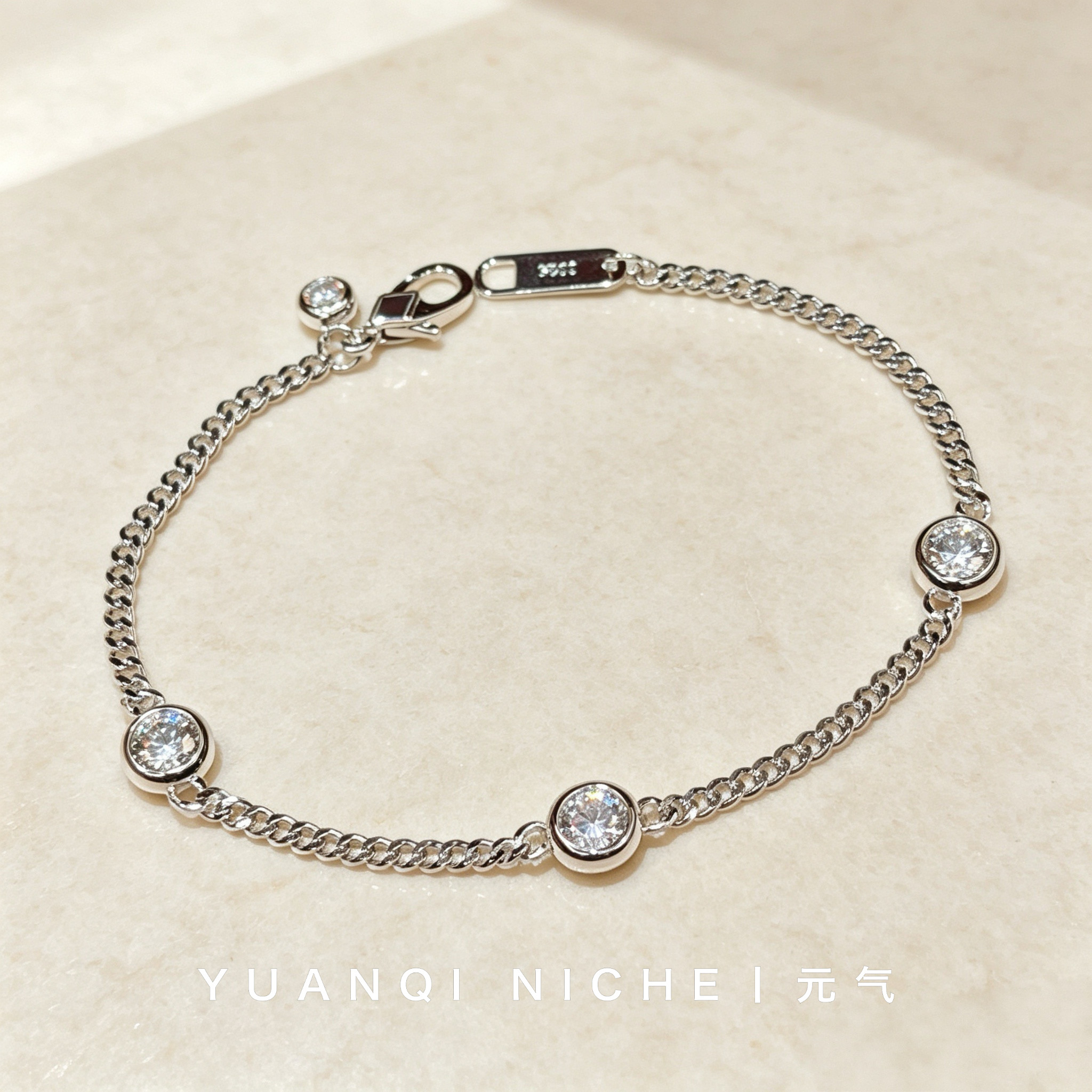 S925纯银镀金白金三钻泡泡手链满天星小众设计轻奢高级感手饰