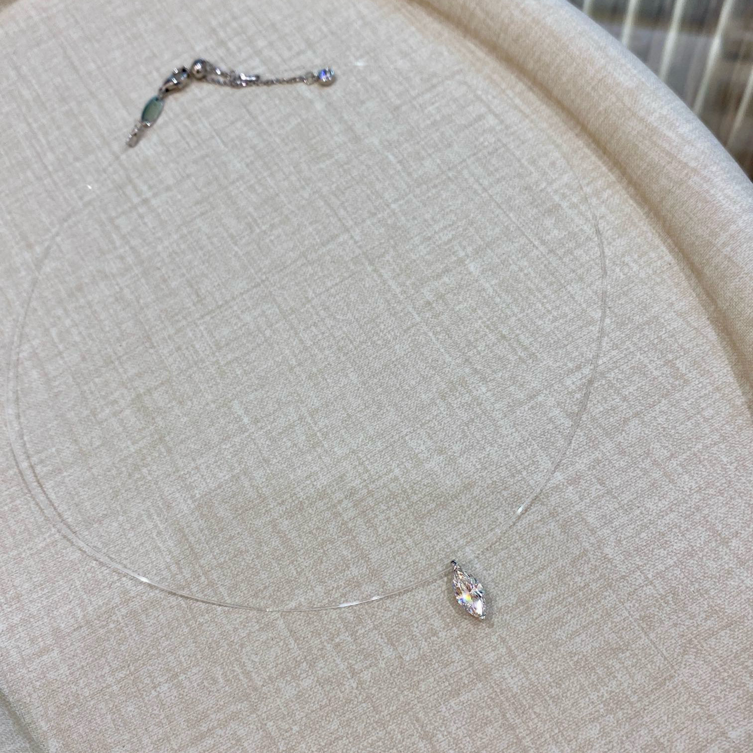 人鱼泪!S925纯银水滴马眼锆石透明鱼线简约精致锁骨链莫桑项链