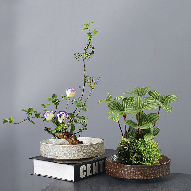 剑山插花器皿花道日式禅意陶瓷花盘中式圆盘插花器苔藓球水培花盆,鲜花速递/花卉仿真/绿植园艺,花托/移动托盘,淘宝优惠券,粉丝福利购,淘宝优惠卷