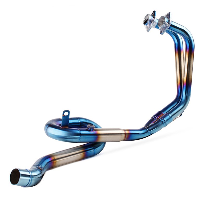 摩托车改装排气管 R3不锈钢回旋前段弯管R25跑车音电镀半蓝排气管