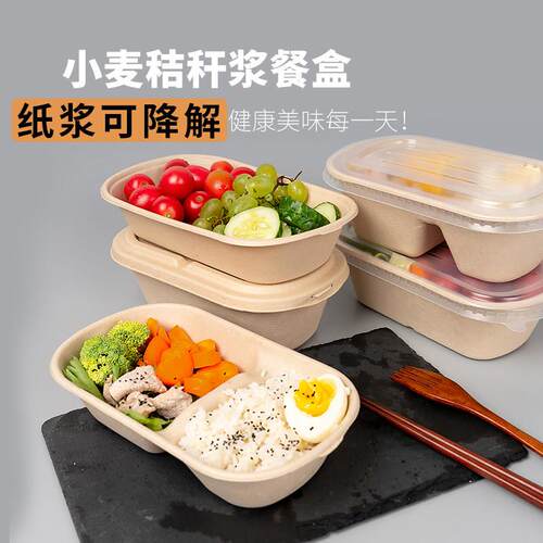 整箱一次性轻食沙拉盒纸浆餐盒可降解快餐盒外送饭盒健身环保餐具