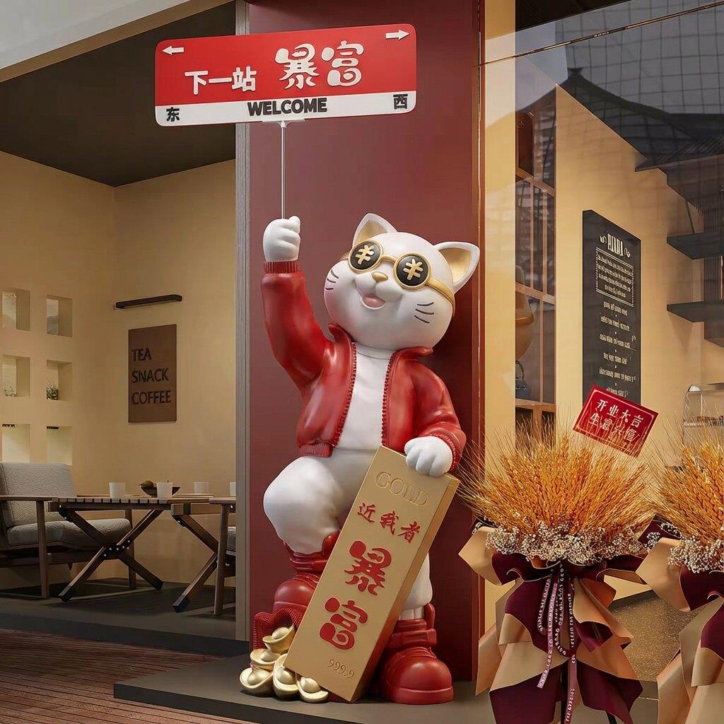 招财猫大型落地摆件咖啡厅公司店铺前台装饰品送朋友开店开业礼物