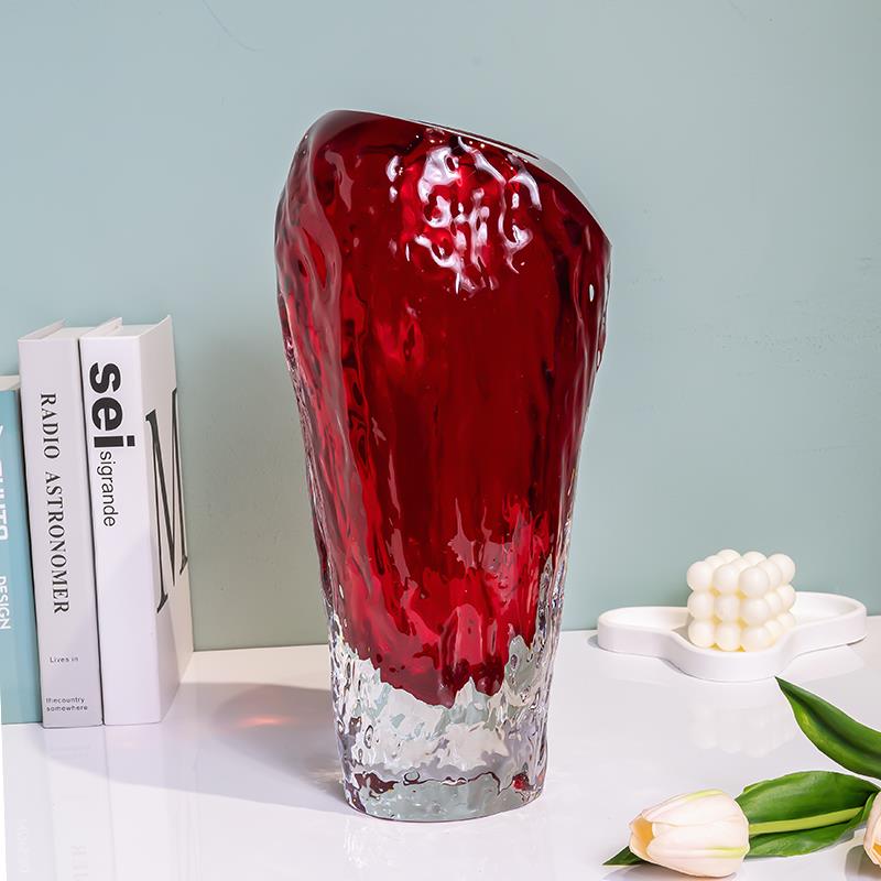 [豆豆]H952高大火山石红色琉璃花瓶水培插花器现代装饰品摆件