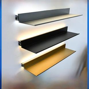 带灯层板铝合金LED发光置物架墙上壁挂承重打孔搁板金属一字隔板