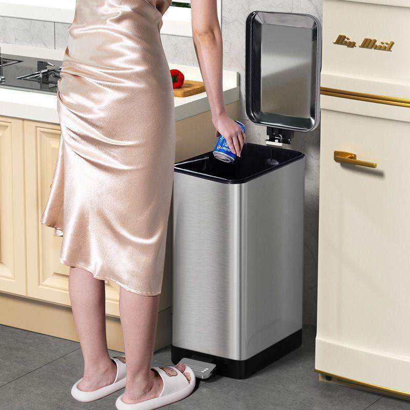 垃圾桶家用带盖厕所卫生间防臭客厅厨房专用夹缝不锈钢脚踩脚踏式