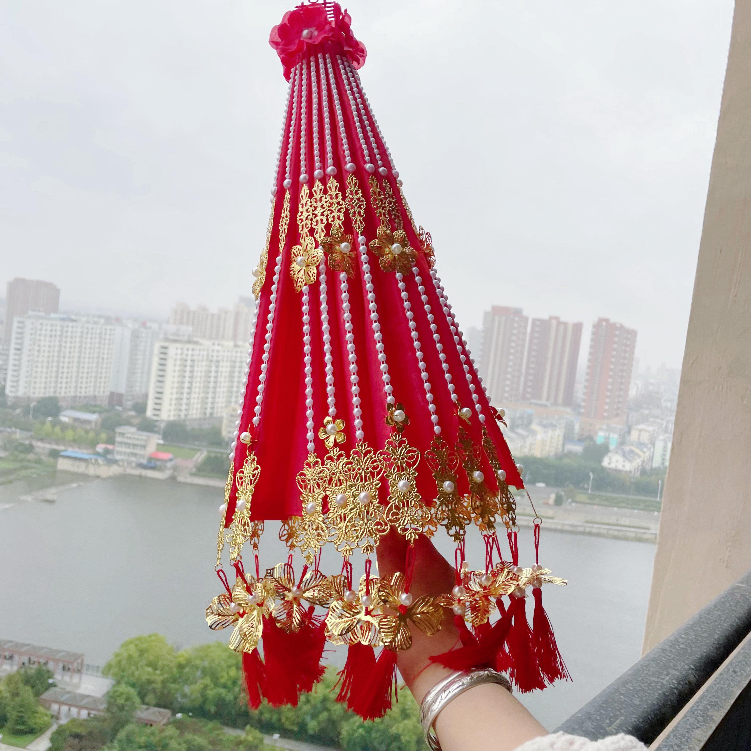 结婚用品新娘出门红伞喜庆婚伞婚庆红色古风新娘出门手持伞带流苏