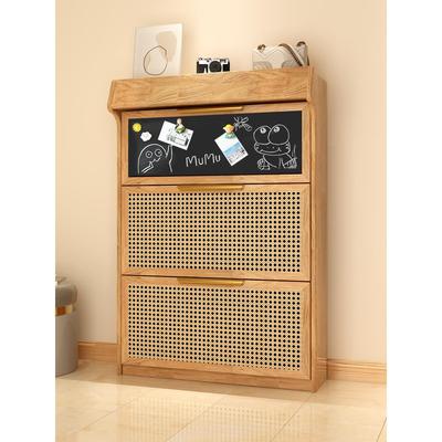 北欧藤编全实木鞋柜门口家用超薄玄关柜日式入户翻斗收纳柜小户型