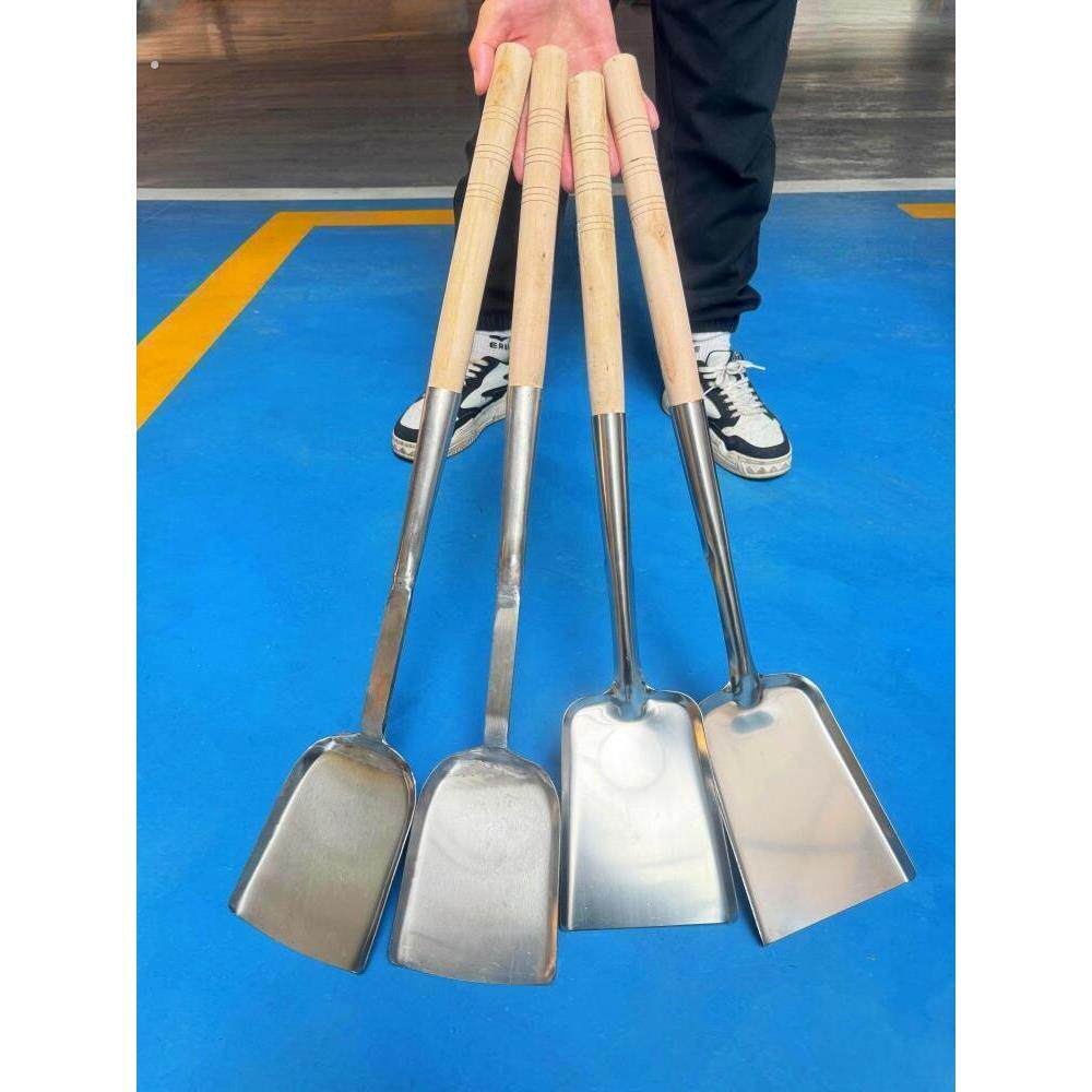 锻打不锈钢铲子加厚老式锅铲防烫木柄铁铲厨房炒菜铲家用清洁煤铲