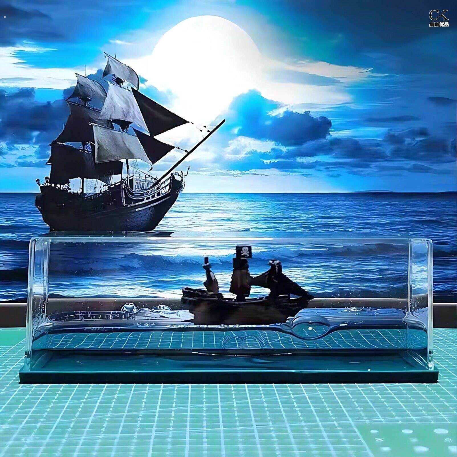 永不沉没翻船黑珍珠号游轮流体漂流瓶摆件海盗船桌面生日礼物男生