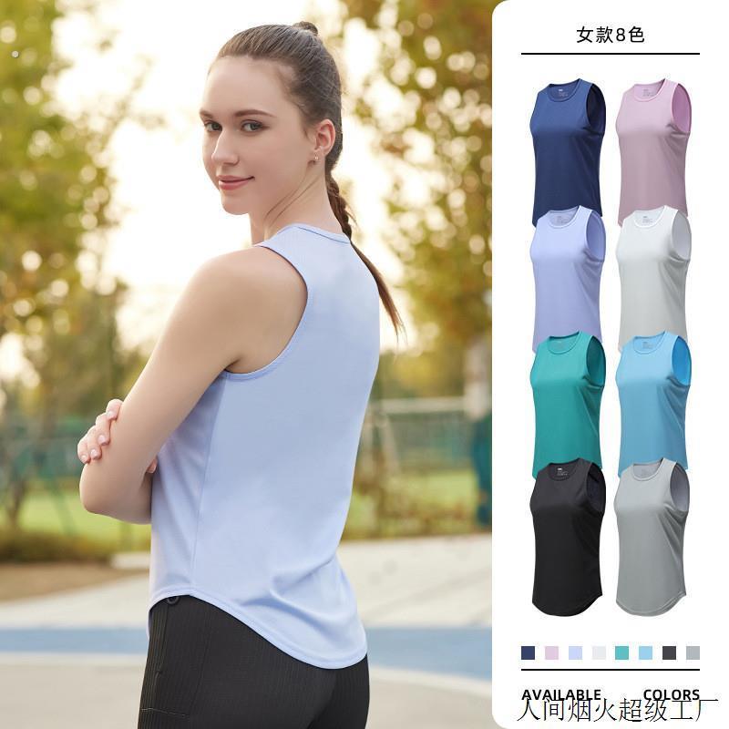 夏季女士运动健身背心跨境瑜伽跑步速干无袖上衣马拉松田径背心跨