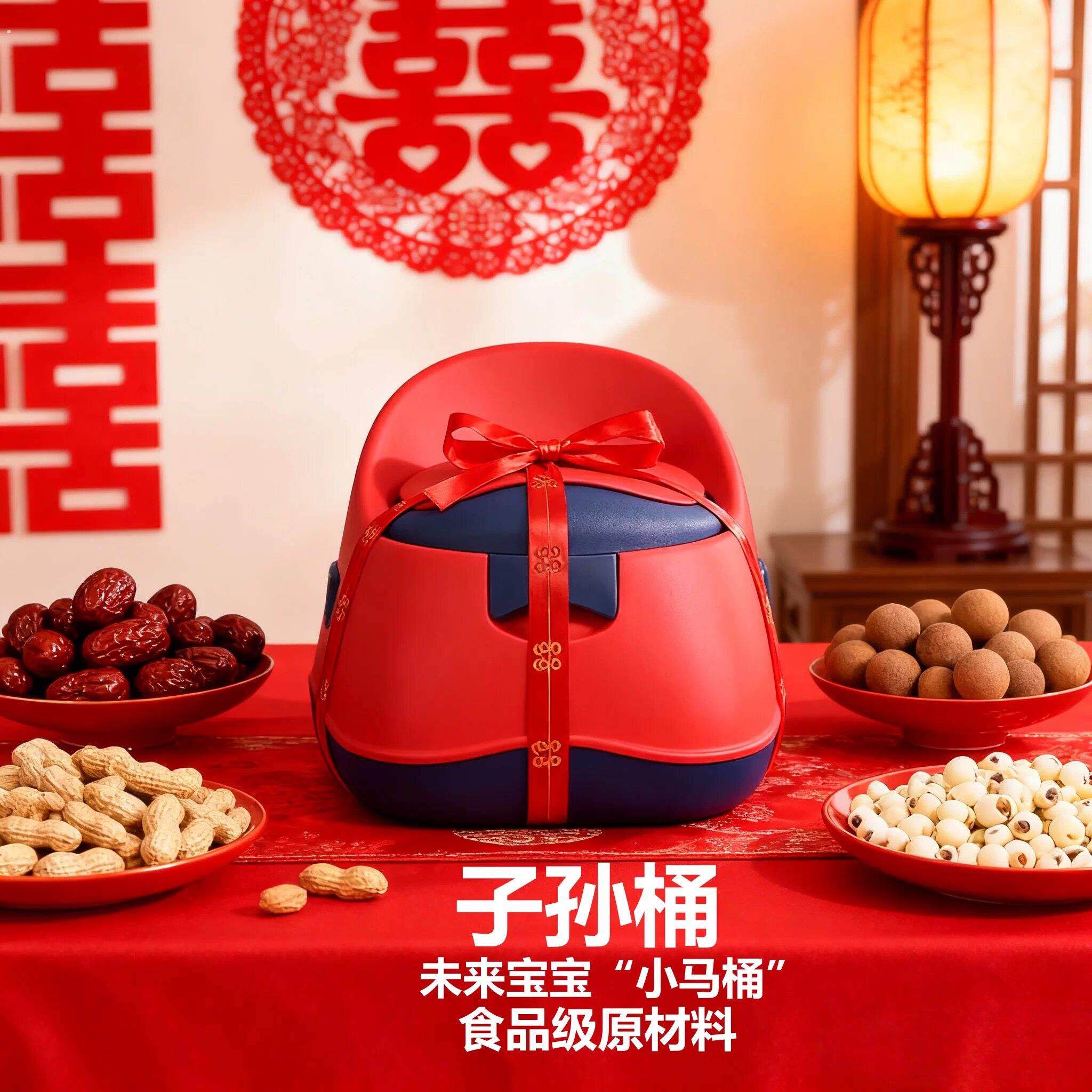 子孙桶结婚用的婚庆陪嫁乔迁宝宝小马桶婴幼儿坐便器红色喜庆马桶