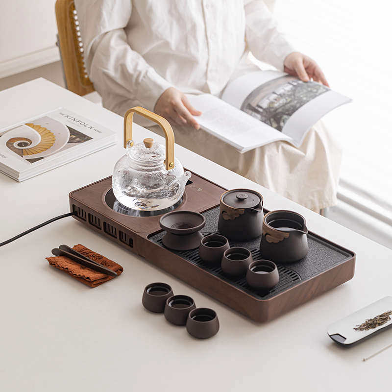全自动茶盘一体式烧水壶煮茶式现代小型茶台茶具简约家用新疆包邮,餐饮具,整套茶具,淘宝优惠券,粉丝福利购,淘宝优惠卷