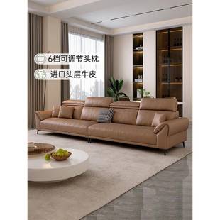 意大利Normcore真皮沙发小公寓覆古可调头枕客厅直排三个座位高背