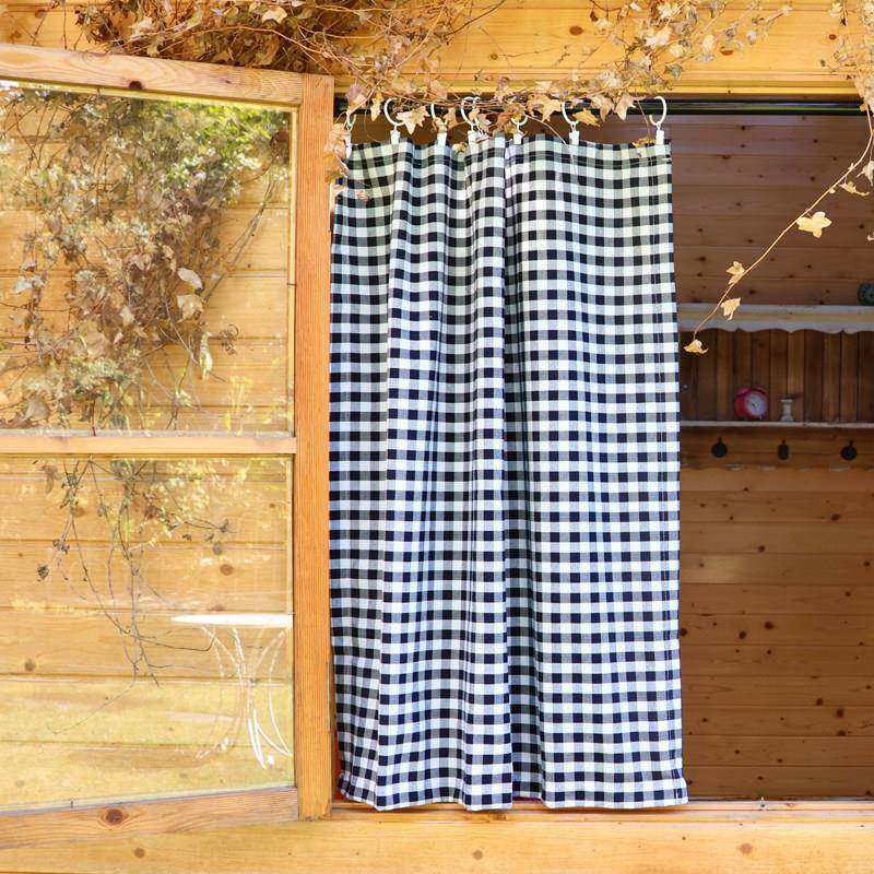 乡村覆古棉麻小清新纱帘田园文艺格子半遮光ins韩系免打孔门窗帘