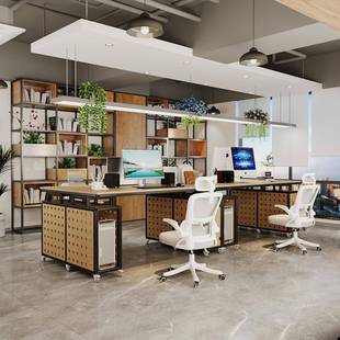 铝型材办公电脑桌桦木海洋板洞洞桌可移动收纳柜书桌设计师工作台