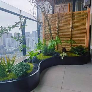 不锈钢花箱定制异形花池露台转角圆弧形花坛花园阳台造景花槽布置