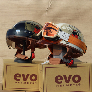 台湾evo米奇头盔复古半盔摩托电动踏板车亲子儿童卡通夏季男女轻