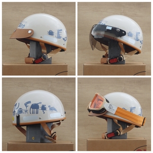 台湾evo头盔复古半盔ZOO动物园摩托电动车卡通3C安全帽夏季 男女