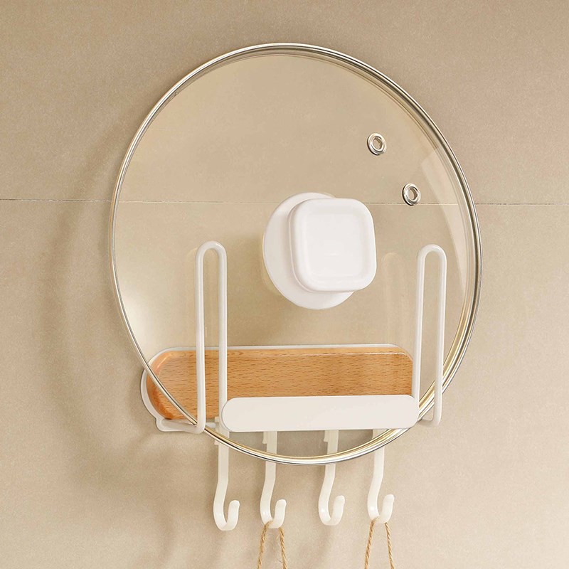 免打孔壁挂式锅盖架厨房置物架家D用榉木锅盖收纳架多功能支架