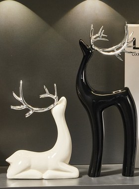 福禄相伴简约创意k鹿电视柜摆件轻奢书柜酒柜装饰陶瓷桌面摆件