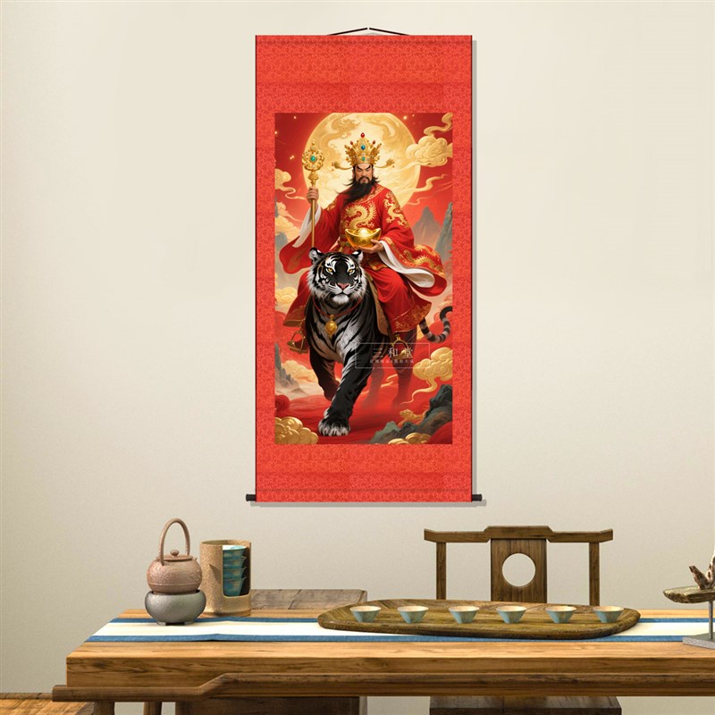 武财神赵公明画像来财客厅卷轴挂画中G式装饰画丝绸墙壁画国画挂