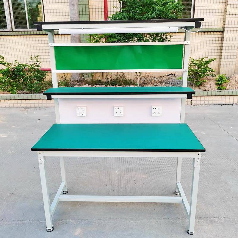 双面防静电工作台带灯双层车间流水线操作台拉线工厂包装打包桌子