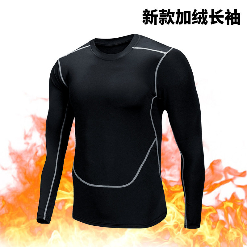 2026亚马逊健身服 男士秋冬款加绒跑步运动长袖套装保暖可外穿