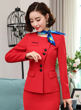 衣工场 新年春季红色套装 正装新娘回门装酒店迎宾礼服前台工作服
