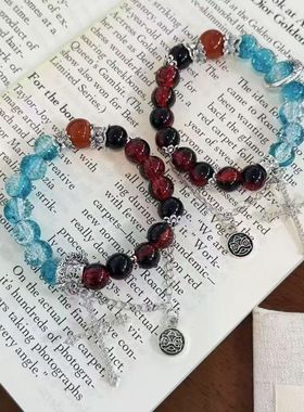 新款民族风冰火交织手串国风双色串珠十字古设计学生情侣礼物