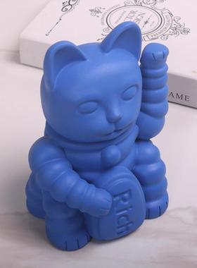奢摆品网红磨砂招财猫客轻厅电视色柜彩卡通公仔RMS小摆件饰酒柜