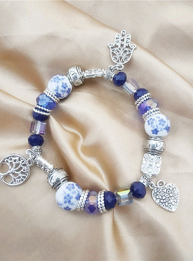 跨境欧美复古猫头鹰手串仿水晶梦幻智慧树手链苗疆景区饰品批发